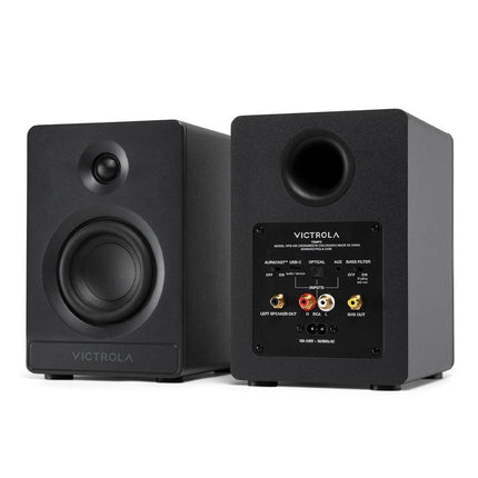 Victrola Automatic Turntable + Victrola Tempo Bookshelf Speakers Bundle - Black.