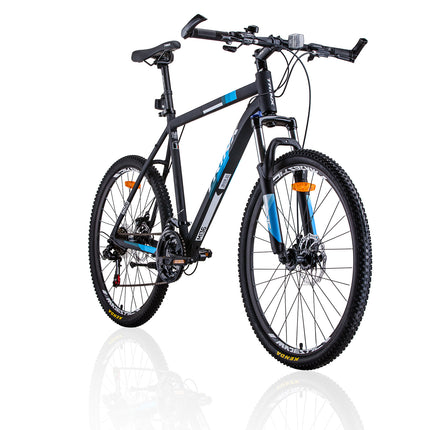 Trinx MTB Mens Mountain Bike 26 inch Shimano Gear 21-Speed [Colour: Matt Black White/Blue] [Size Of Frame: 21 inches].