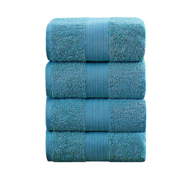 Linenland 4 Piece Cotton Bath Towels Set - Blue.