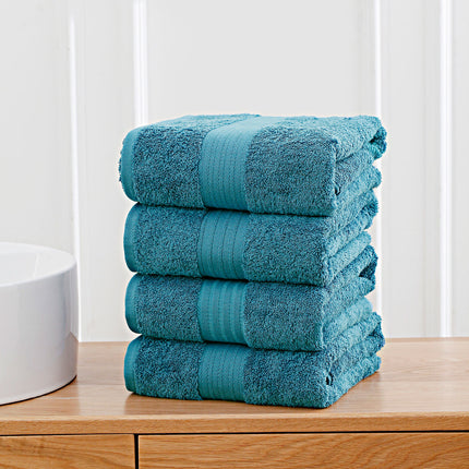 Linenland 4 Piece Cotton Bath Towels Set - Blue.