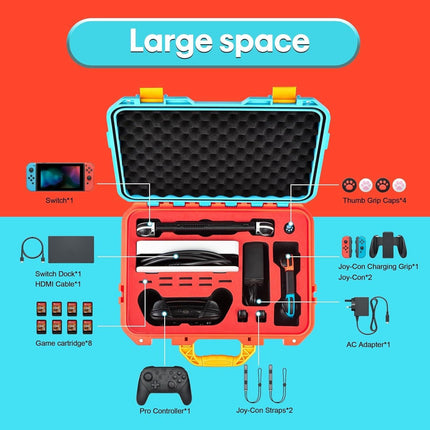 DEVASO Carrying Case for Nintendo Switch OLED Case, Professional Safe Hard-Red & Blue.