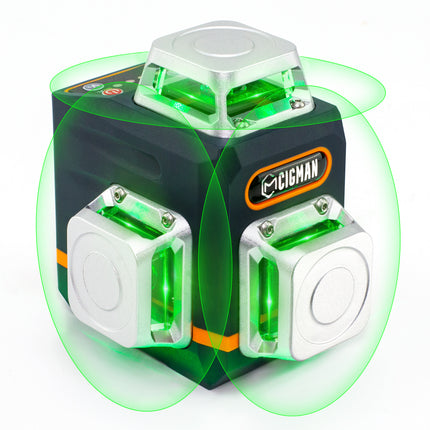 CIGMAN Laser Level Self Leveling 3x360° 3D Green Cross Line for Construction and Picture Hanging, Rechargeable battery, Remote Controller, Magnetic Rotating Stand Included.