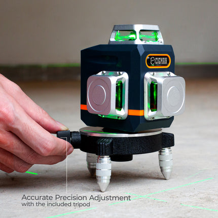 CIGMAN Laser Level Self Leveling 3x360° 3D Green Cross Line for Construction and Picture Hanging, Rechargeable battery, Remote Controller, Magnetic Rotating Stand Included.