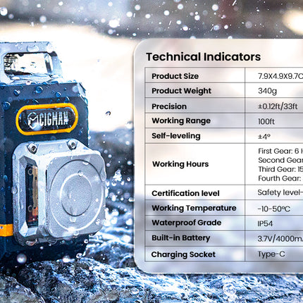 CIGMAN Laser Level Self Leveling 3x360° 3D Green Cross Line for Construction and Picture Hanging, Rechargeable battery, Remote Controller, Magnetic Rotating Stand Included.