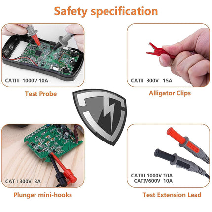 KAIWEETS Soft Silicone Electrician Test Leads Kit CAT III 1000V & CAT IV 600V with Alligator Clips and Needle Probe for Fluke/AstroAI/INNOVA Multimeter Electronic Clamp Meter 8PCS.