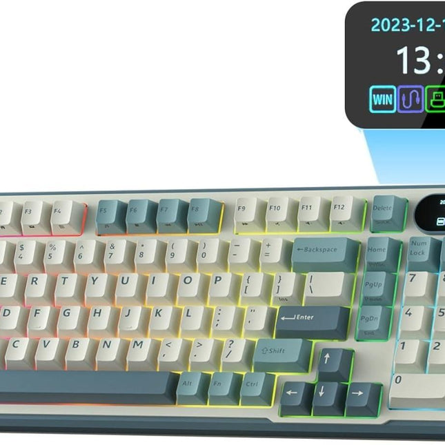RK ROYAL KLUDGE S98 Mechanical Keyboard w/Smart Display & Knob, Top Mount 96% Wireless Mechanical Keyboard BT/2.4G/USB-C, Hot Swappable, Pale Green Switch 98 Keys.