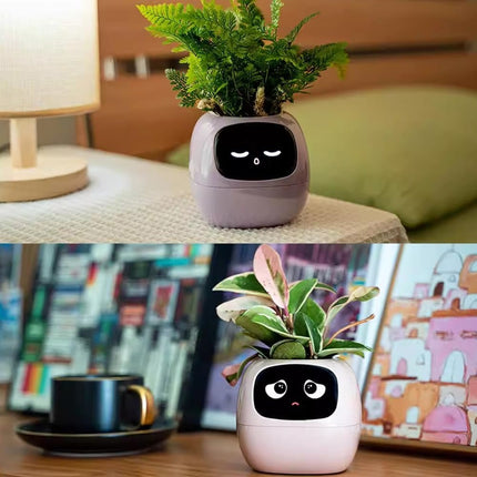 Intelligent Flower Pot, Electronic Bud, Maintenance Plant Assistant, Fun Interactive Flower Pot, Indoor Green Planting Monitoring, LCD Screen Display, Cell Phone APP Connection (Pink).