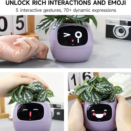 Intelligent Flower Pot, Electronic Bud, Maintenance Plant Assistant, Fun Interactive Flower Pot, Indoor Green Planting Monitoring, LCD Screen Display, Cell Phone APP Connection (White).