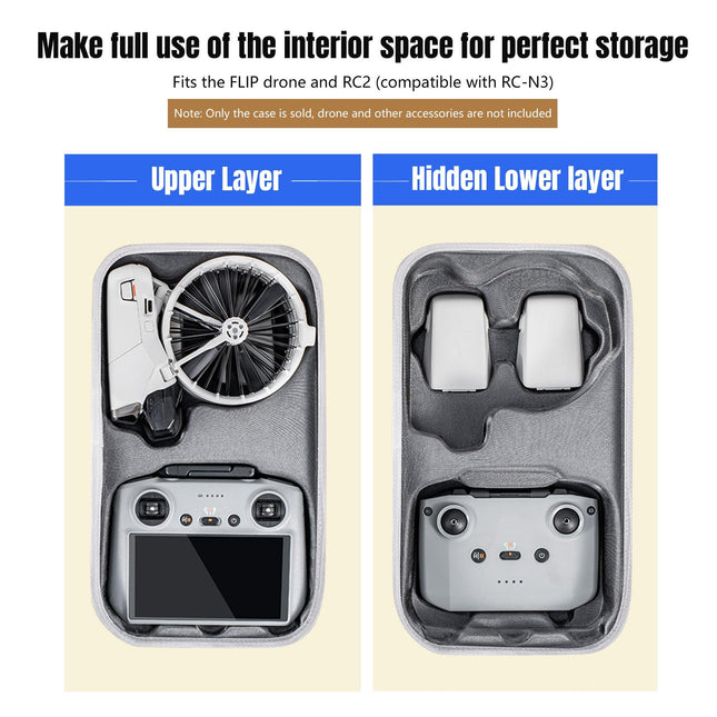 STARTRC Flip Drone Case for DJI Flip Fly More Combo,Portable PU Leather Shoulder Bag Can Organizes RC2/RC-N3 Remote, 7 Original Batteries, Charging Hub, 65W Charger, Flip Drone and Other Accessories.