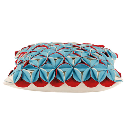 Amelie Aqua Blue & Red 3D Texture Cushion Cover.