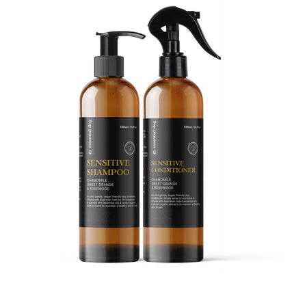 Natural Sensitive Dog Shampoo & Conditioner 2 Pack (Chamomile, Sweet Orange & Rosewood).