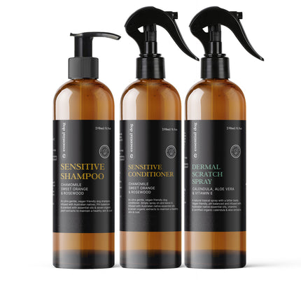 Dog Sensitive Skin Value Pack: Shampoo, Conditioner and Dermal Itch Spray.
