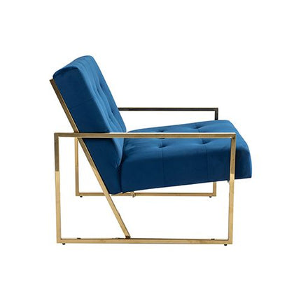 Arm Chair Blue Velvet Fabric Golden Metal Base