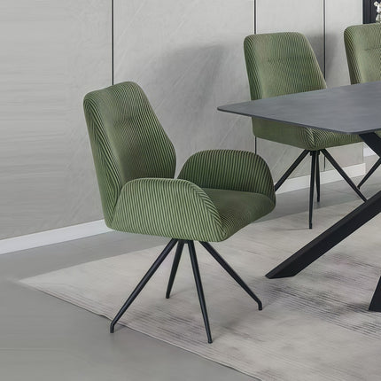 Dining Chair Linen Fabric Upholstered Seat Powder Coated Iron Legs.