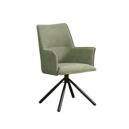 Dining Chair Green Linen Fabric Upholstered Seat Powder Coated Iron Legs.