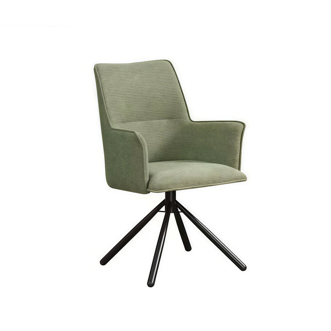 Dining Chair Green Linen Fabric Upholstered Seat Powder Coated Iron Legs.