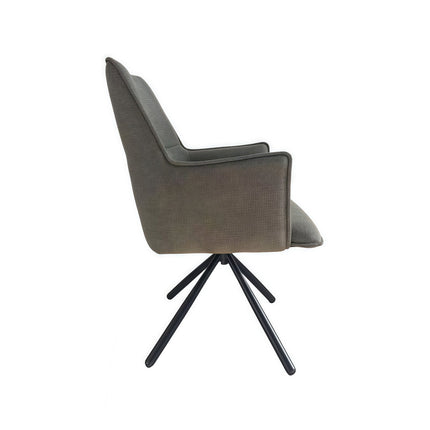 Dining Chair Green Linen Fabric Upholstered Seat Powder Coated Iron Legs.