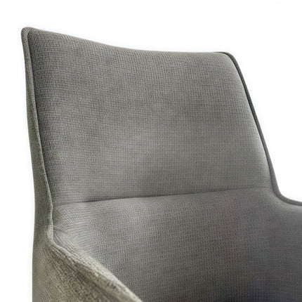Dining Chair Green Linen Fabric Upholstered Seat Powder Coated Iron Legs.