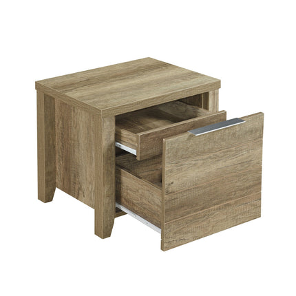 4 Pieces Bedroom Suite Natural Wood Like MDF Structure Queen Size Oak Colour Bed, Bedside Table & Tallboy.