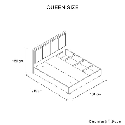 Queen 4 Pcs Bedroom Suite with Tallboy Fabric Upholstery MDF Combination of Black & Cement Colour