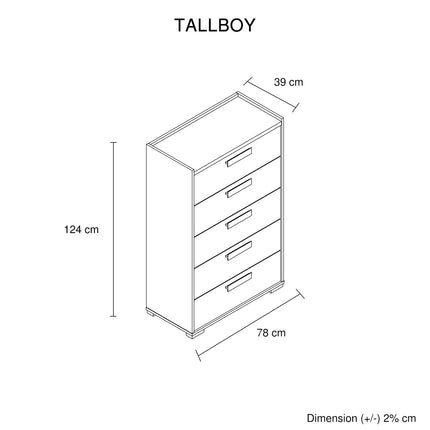 Queen 4 Pcs Bedroom Suite with Tallboy Fabric Upholstery MDF Combination of Black & Cement Colour