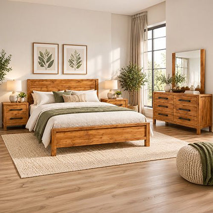 King Bedroom Suite – 4 Piece Set with Tallboy in Oak Finish