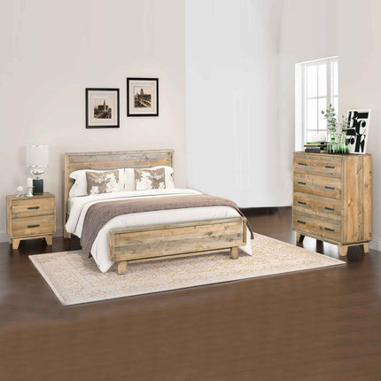 4 Pieces Bedroom Suite King Size in Solid Wood Antique Design Light Brown Bed, Bedside Table & Tallboy.