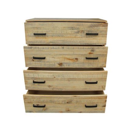 4 Pieces Bedroom Suite King Size in Solid Wood Antique Design Light Brown Bed, Bedside Table & Tallboy.