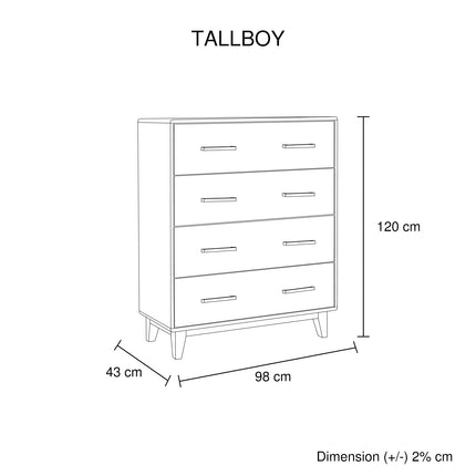 4 Pieces Bedroom Suite King Size in Solid Wood Antique Design Light Brown Bed, Bedside Table & Tallboy.