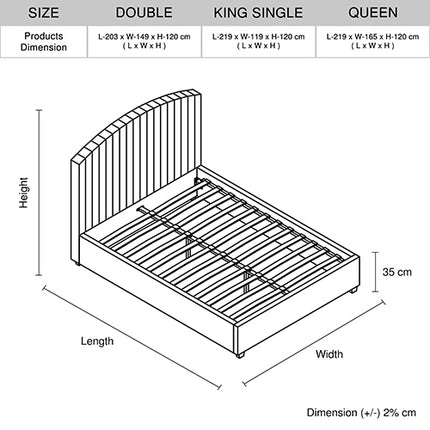 Camelia King Single Size Bed Frame Pink Velvet Upholstery High Headboard Quality Slats Metal Structure.