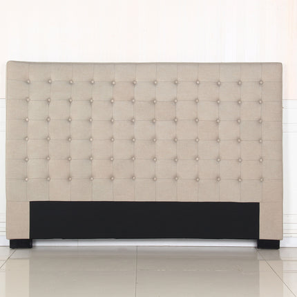 Bed Head King Beige Headboard Upholstery Fabric Tufted Buttons.