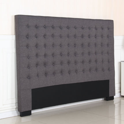 Bed Head King Charcoal Headboard Upholstery Fabric Tufted Buttons.