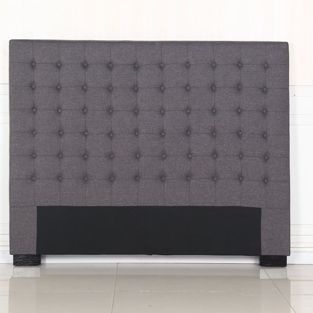 Bed Head Queen Charcoal Headboard Upholstery Fabric Tufted Buttons.