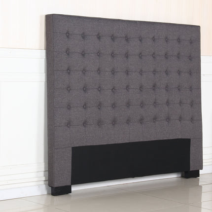 Bed Head Queen Charcoal Headboard Upholstery Fabric Tufted Buttons.