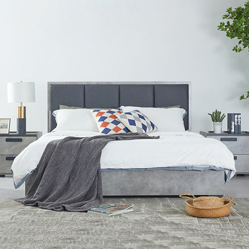 Queen Bed Frame Fabric Upholstery MDF in Cement Colour.