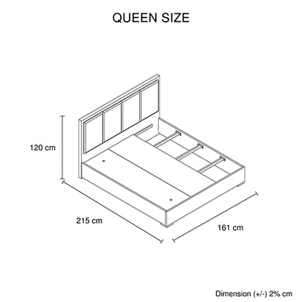 Queen Bed Frame Fabric Upholstery MDF in Cement Colour.