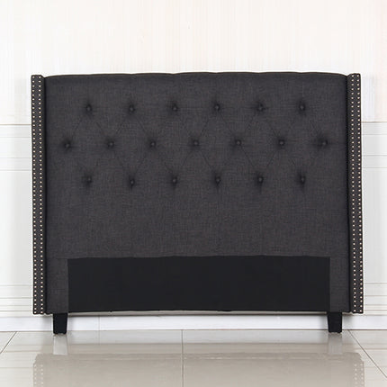 Bed Head Queen Charcoal Headboard Upholstery Fabric Studded Buttons.