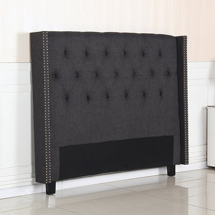 Bed Head Queen Charcoal Headboard Upholstery Fabric Studded Buttons.