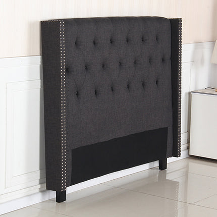 Bed Head Queen Charcoal Headboard Upholstery Fabric Studded Buttons.