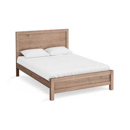 Bed Frame Double Size in Solid Wood Veneered Acacia Bedroom Timber Slat in Oak.