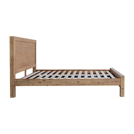 Bed Frame Double Size in Solid Wood Veneered Acacia Bedroom Timber Slat in Oak.