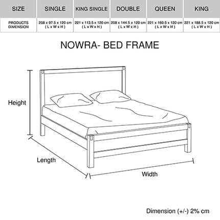 Bed Frame Double Size in Solid Wood Veneered Acacia Bedroom Timber Slat in Oak.