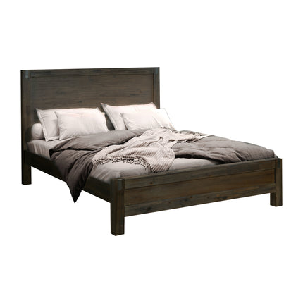 Bed Frame Queen Size in Solid Wood Veneered Acacia Bedroom Timber Slat in Chocolate.