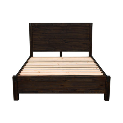 Bed Frame Queen Size in Solid Wood Veneered Acacia Bedroom Timber Slat in Chocolate.