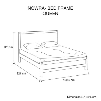 Bed Frame Queen Size in Solid Wood Veneered Acacia Bedroom Timber Slat in Chocolate.