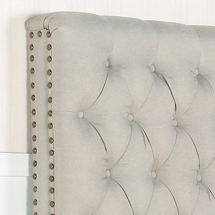 Bed Head Double Size French Provincial Headboard Upholsterd Fabric Beige.