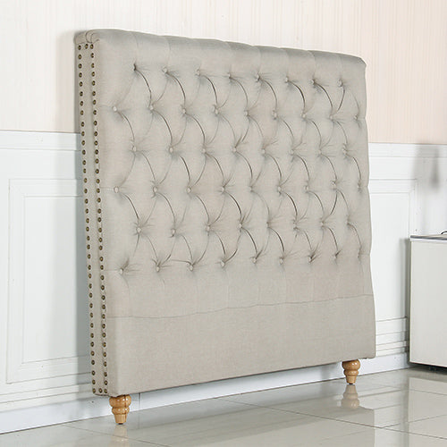 Bed Head King Size French Provincial Headboard Upholsterd Fabric Beige.
