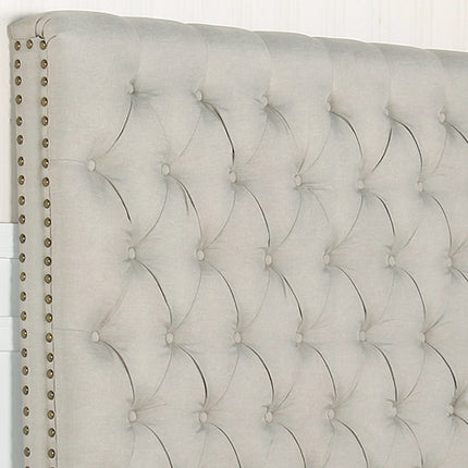 Bed Head King Size French Provincial Headboard Upholsterd Fabric Beige.
