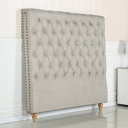 Bed Head Queen Size French Provincial Headboard Upholsterd Fabric Beige.