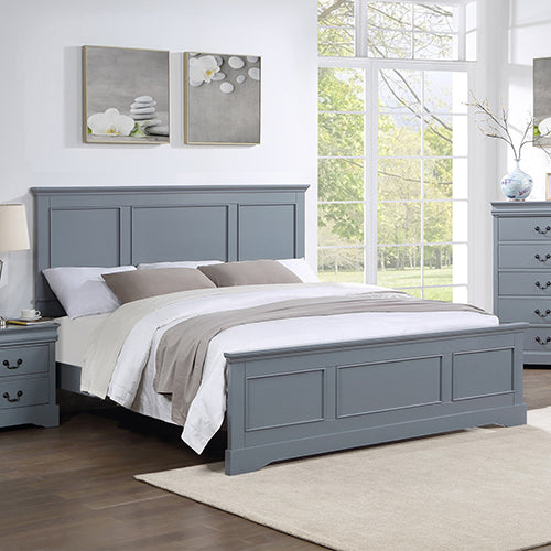 King Bed Frame in Solid Wood with Slats Support in Grey colour.